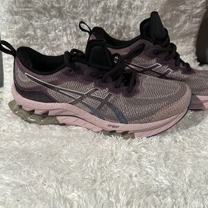 Asics Black and Pink Athletic Shoes with Breathable Mesh